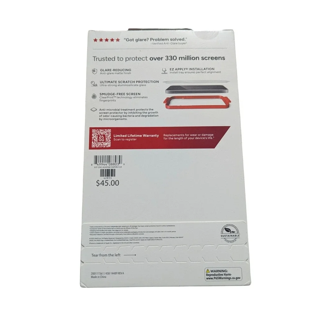 X9-N Zagg Invisible Shield Glass Anti-glare Screen Protector for Apple iPhone 15